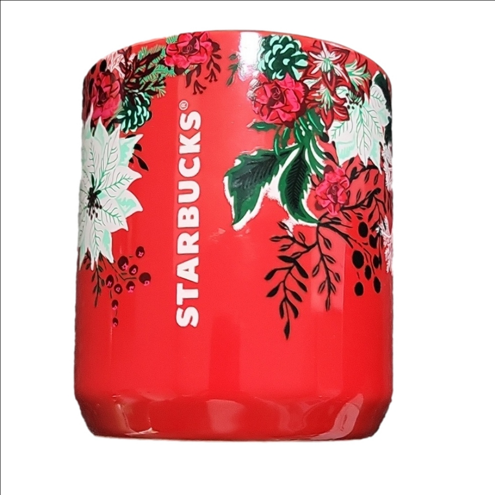 Starbucks Holiday Red White Green Poinsettia Christmas 2022 Ceramic Mug Cup 8oz